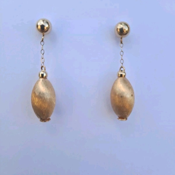 Vintage 14k Gold Brushed Satin Dangle Drop Chain Earrings - Picture 1 of 5